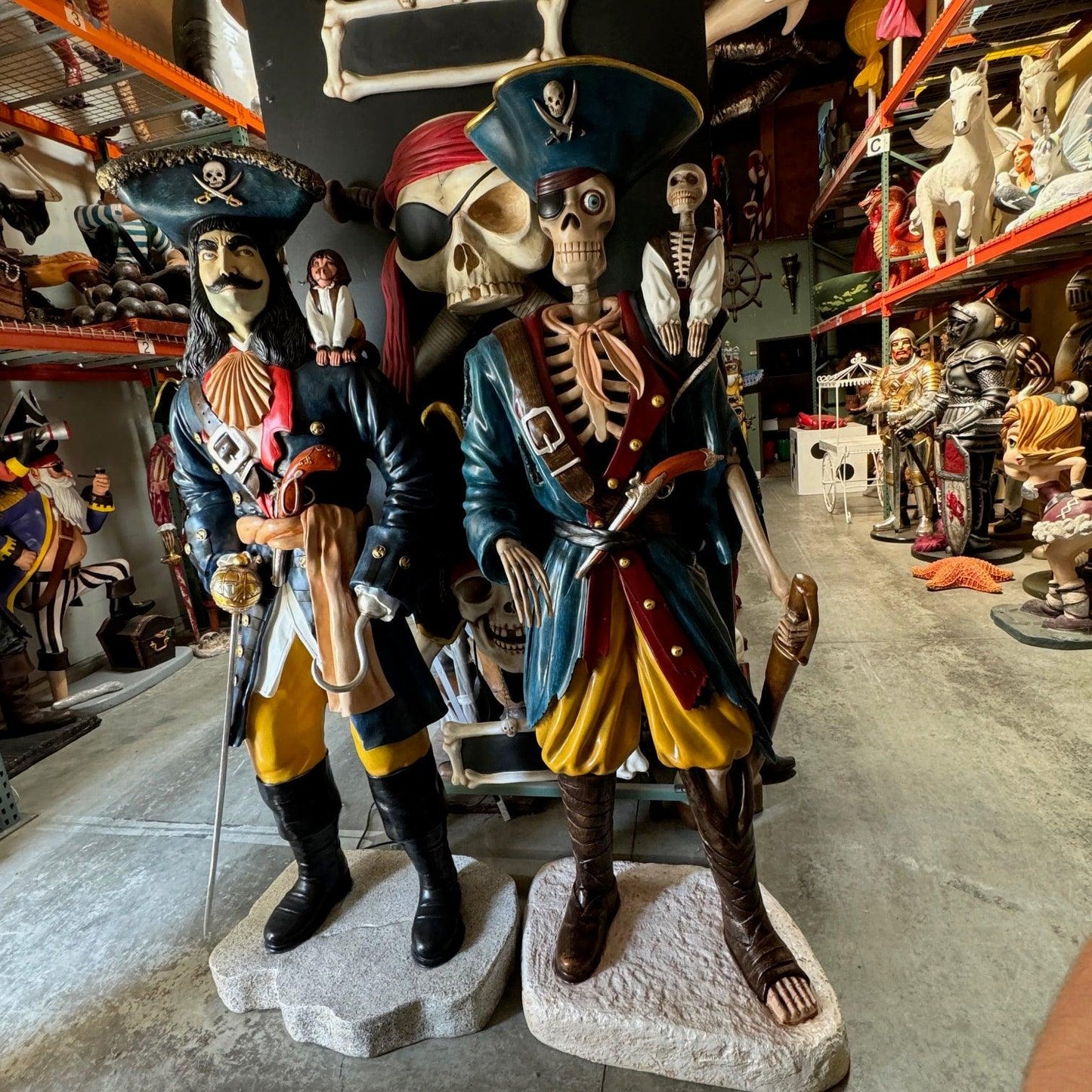 Pirate Skeleton With Monkey Statue