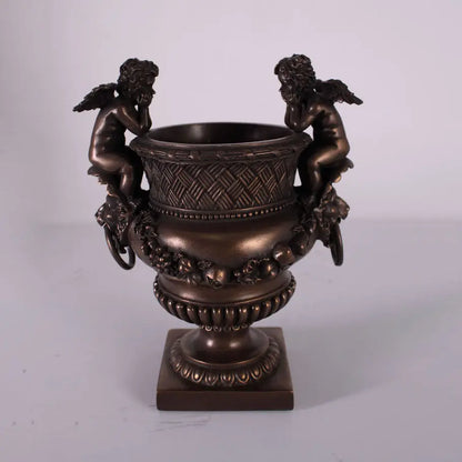 Small Bronze Angels and Lion Urn Statue M0284B-050301-H