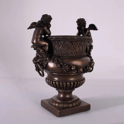 Small Bronze Angels and Lion Urn Statue M0284B-050301-H