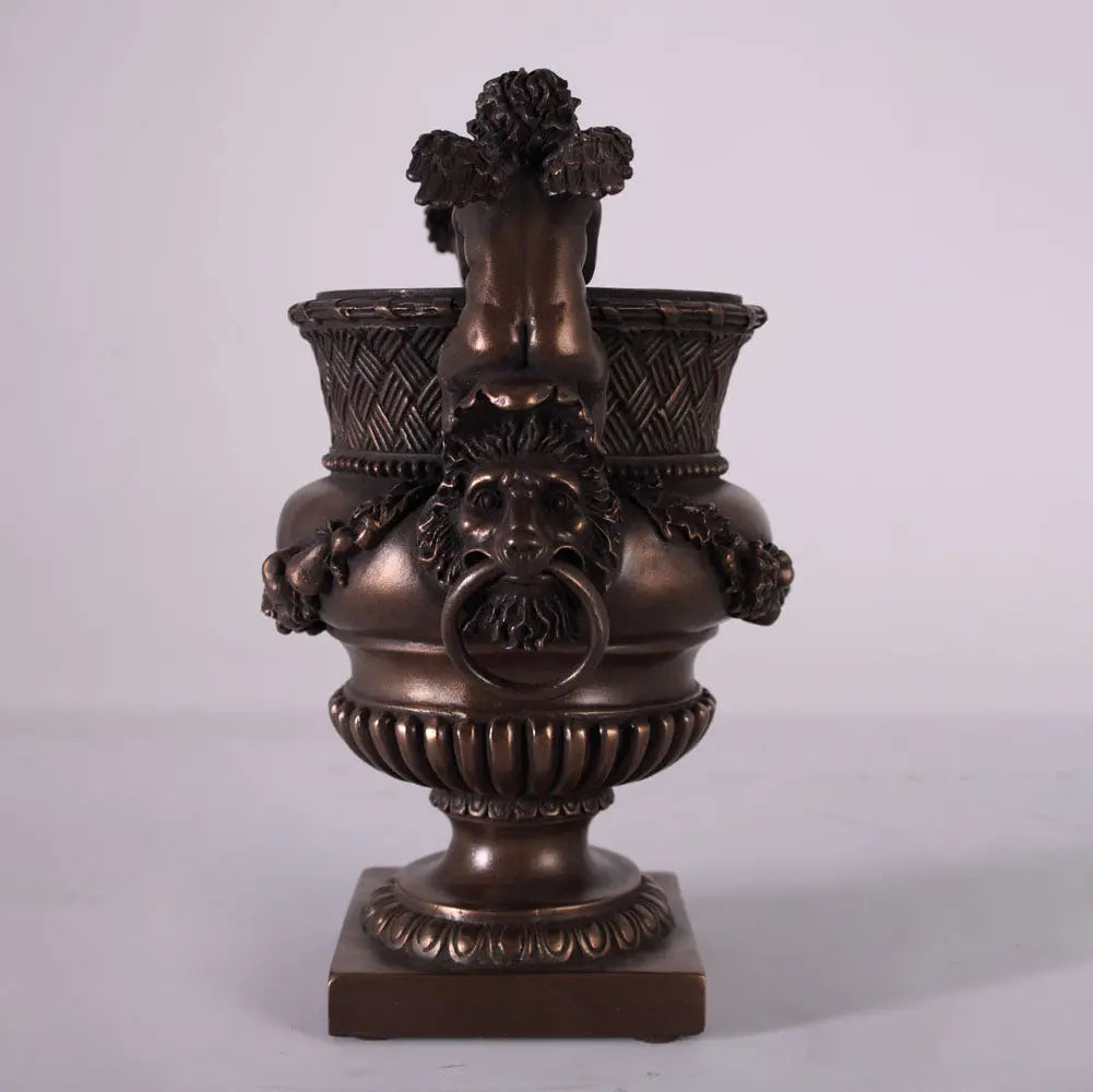 Small Bronze Angels and Lion Urn Statue M0284B-050301-H