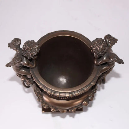 Small Bronze Angels and Lion Urn Statue M0284B-050301-H