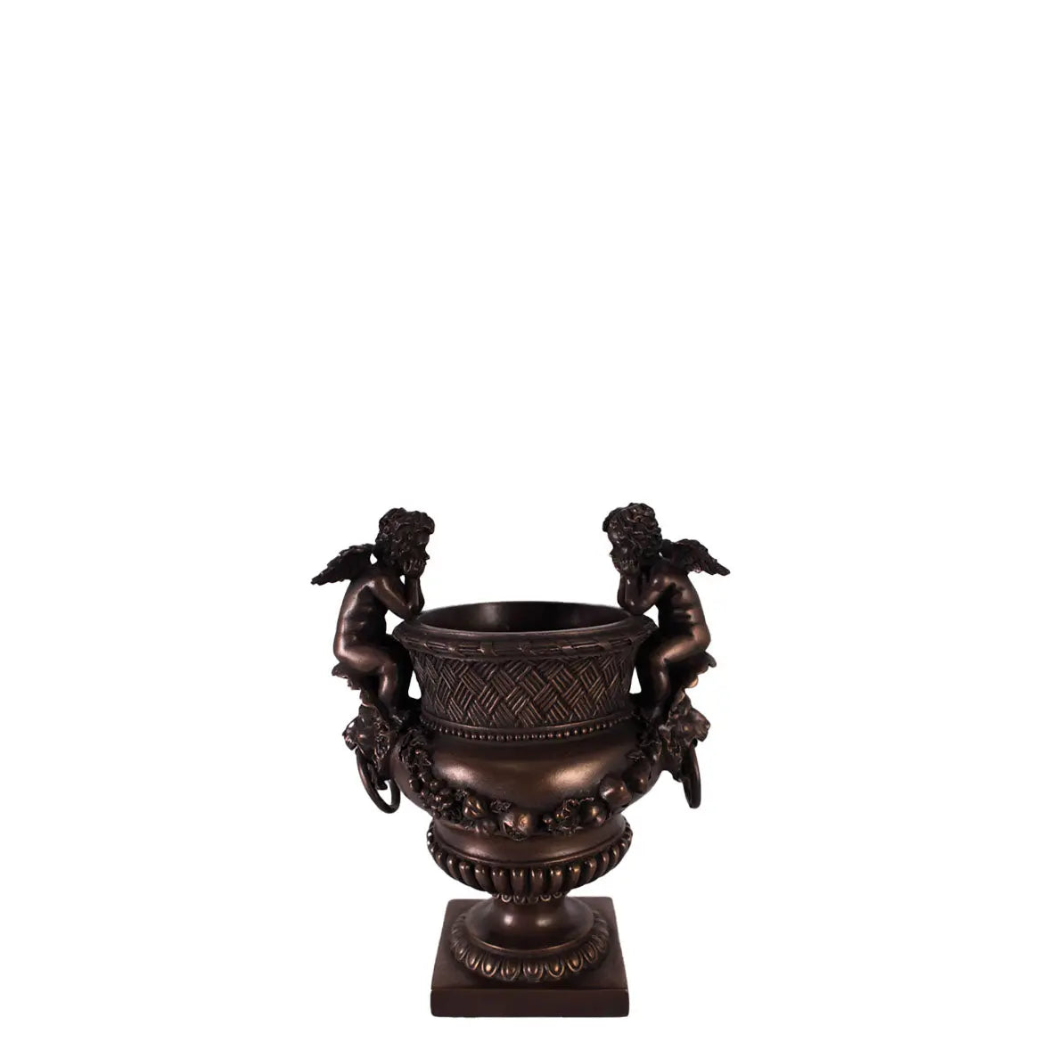 Small Bronze Angels and Lion Urn Statue M0284B-050301-H