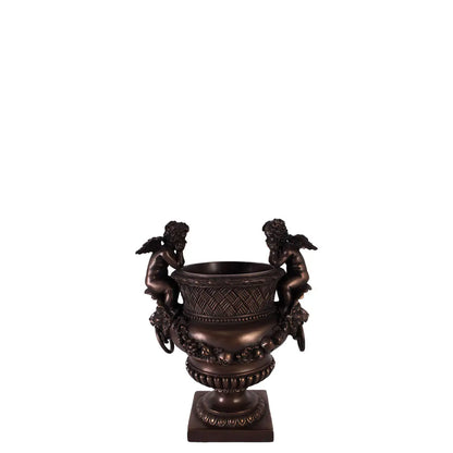 Small Bronze Angels and Lion Urn Statue M0284B-050301-H