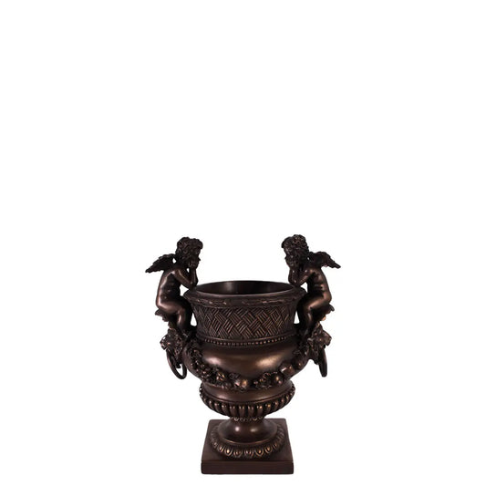 Small Bronze Angels and Lion Urn Statue M0284B-050301-H