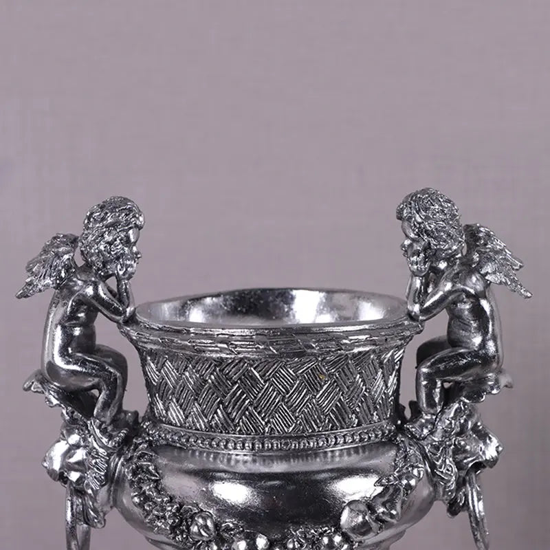 Small Silver Angels and Lion Urn Statue M0284S-050301-H