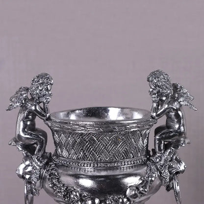 Small Silver Angels and Lion Urn Statue M0284S-050301-H