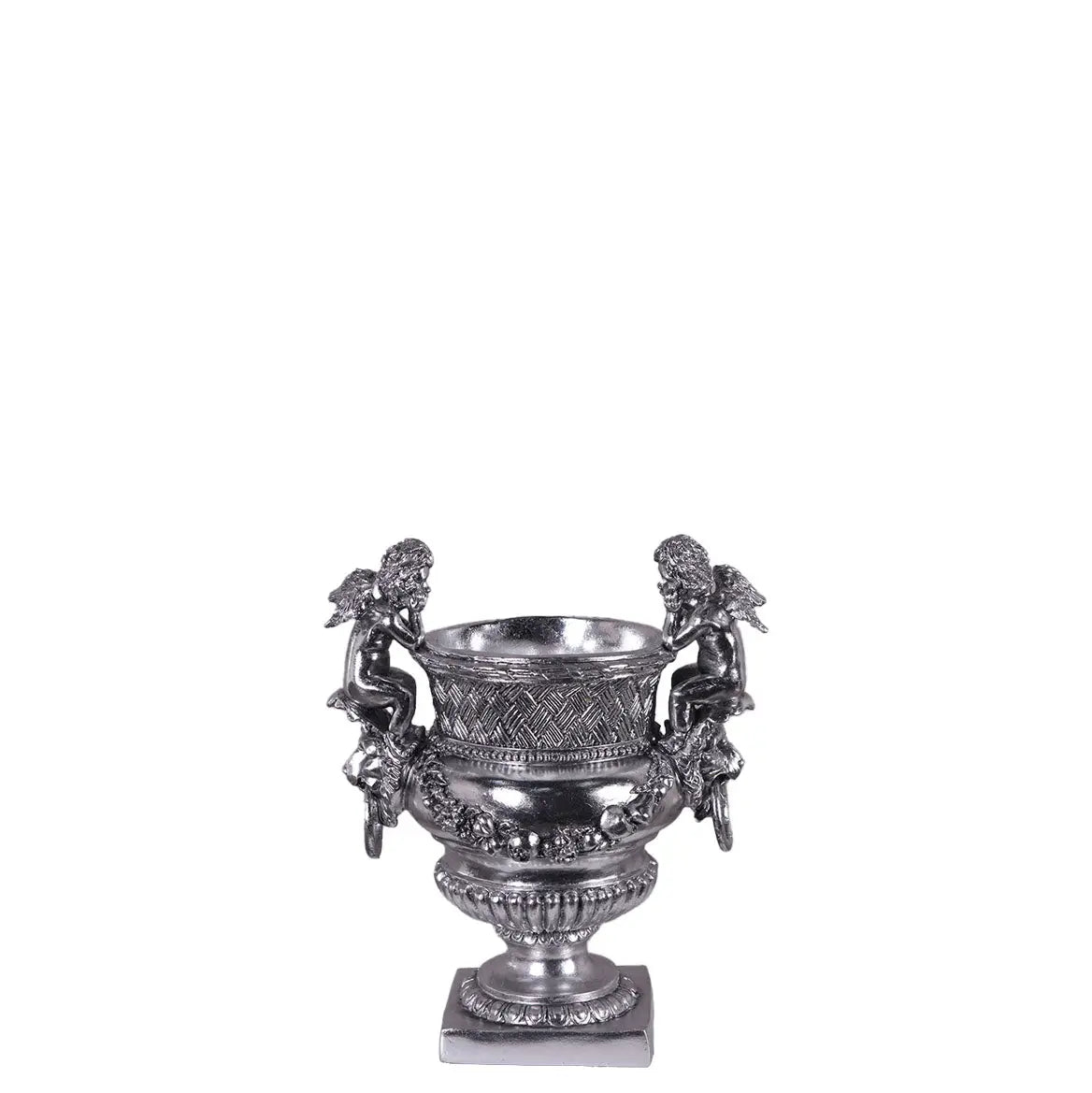 Small Silver Angels and Lion Urn Statue M0284S-050301-H