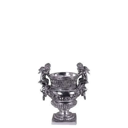 Small Silver Angels and Lion Urn Statue M0284S-050301-H