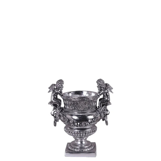 Small Silver Angels and Lion Urn Statue M0284S-050301-H