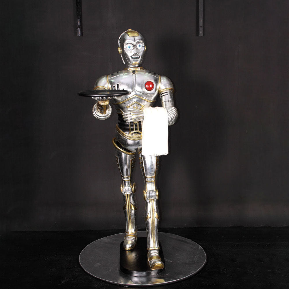 Silver Android Robot Butler Statue