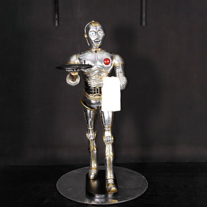 Silver Android Robot Butler Statue