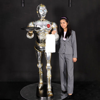 Silver Android Robot Butler Statue