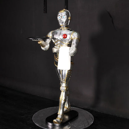 Silver Android Robot Butler Statue