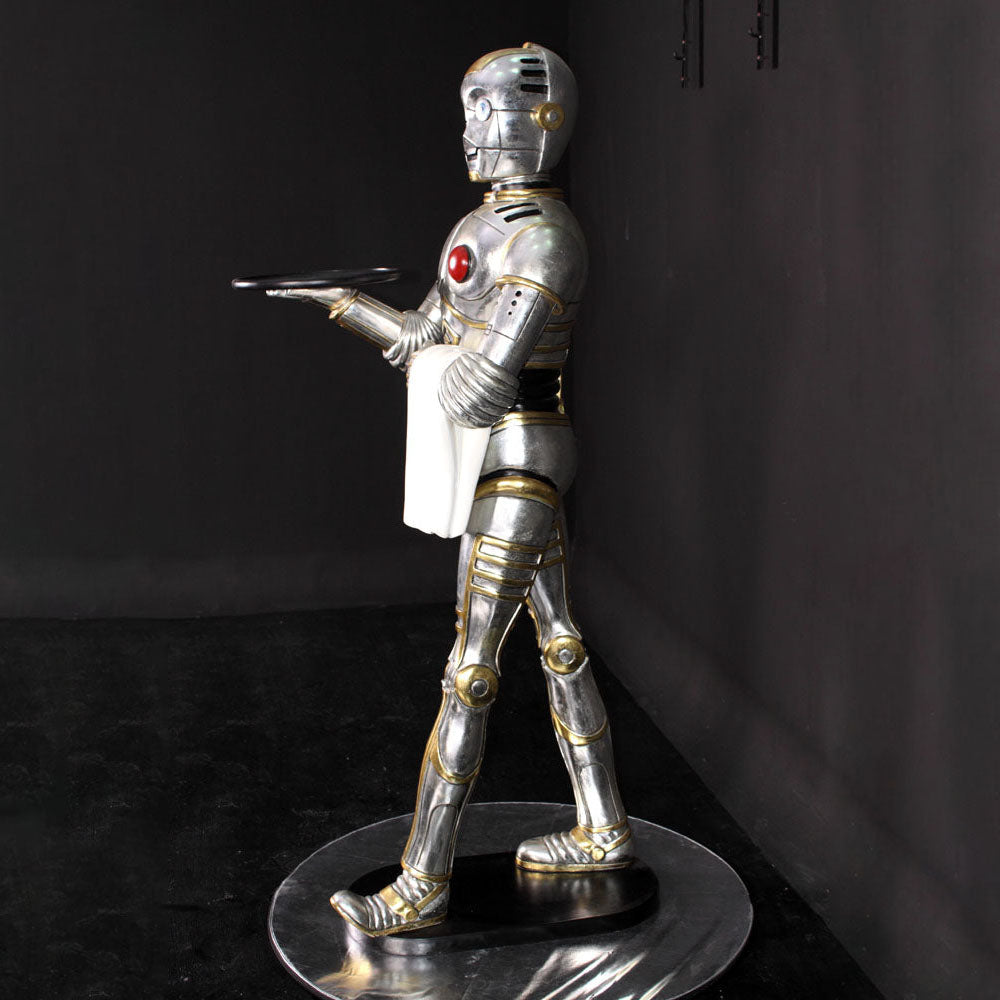 Silver Android Robot Butler Statue