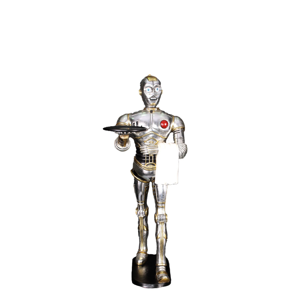 Silver Android Robot Butler Statue