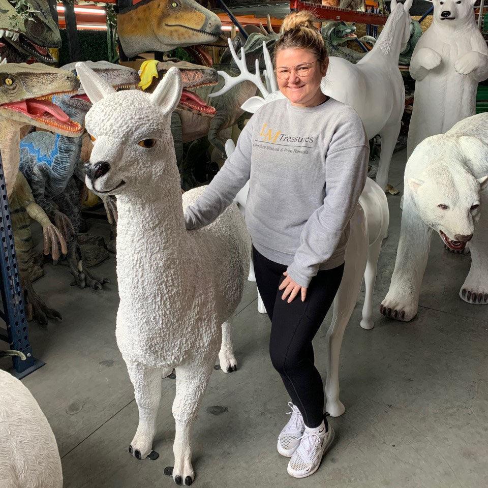 White Alpaca Life Size Statue Prop