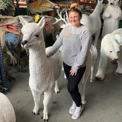 White Alpaca Life Size Statue Prop