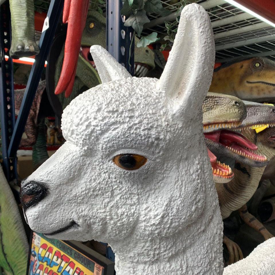 White Alpaca Life Size Statue Prop
