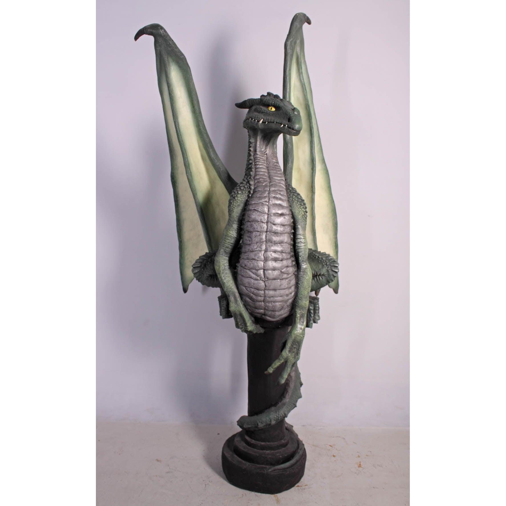 Green Dragon On Post Life Size Statue - LM Treasures Prop Rentals 