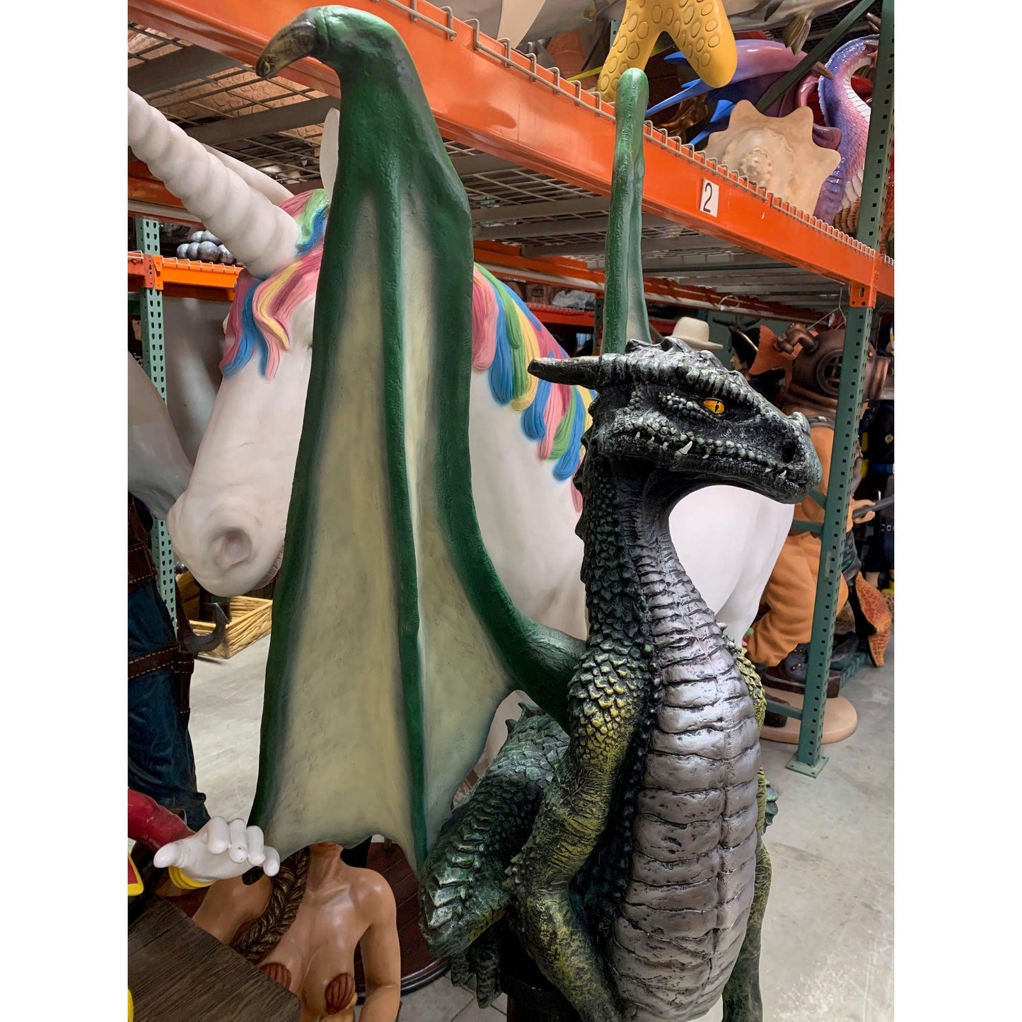 Green Dragon On Post Life Size Statue - LM Treasures Prop Rentals 