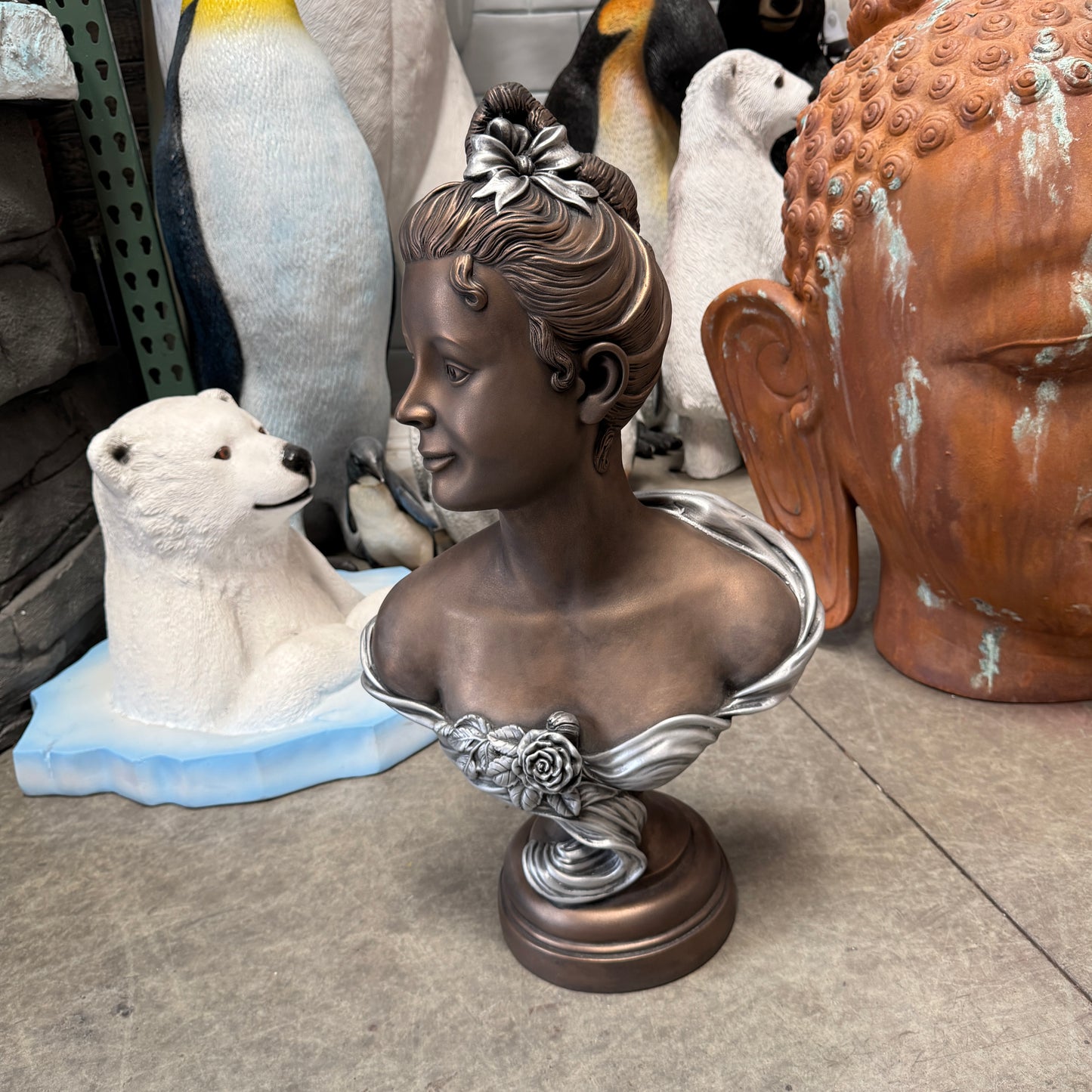 Bronze French Rose Bust Statue
