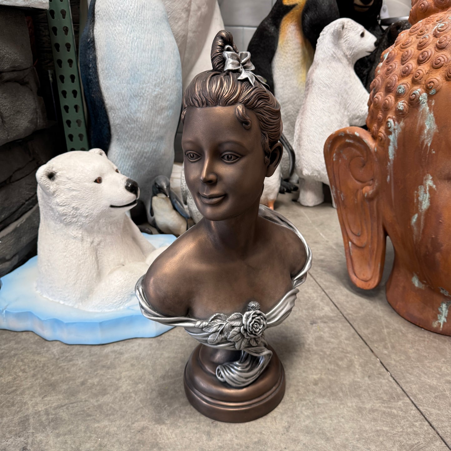 Bronze French Rose Bust Statue