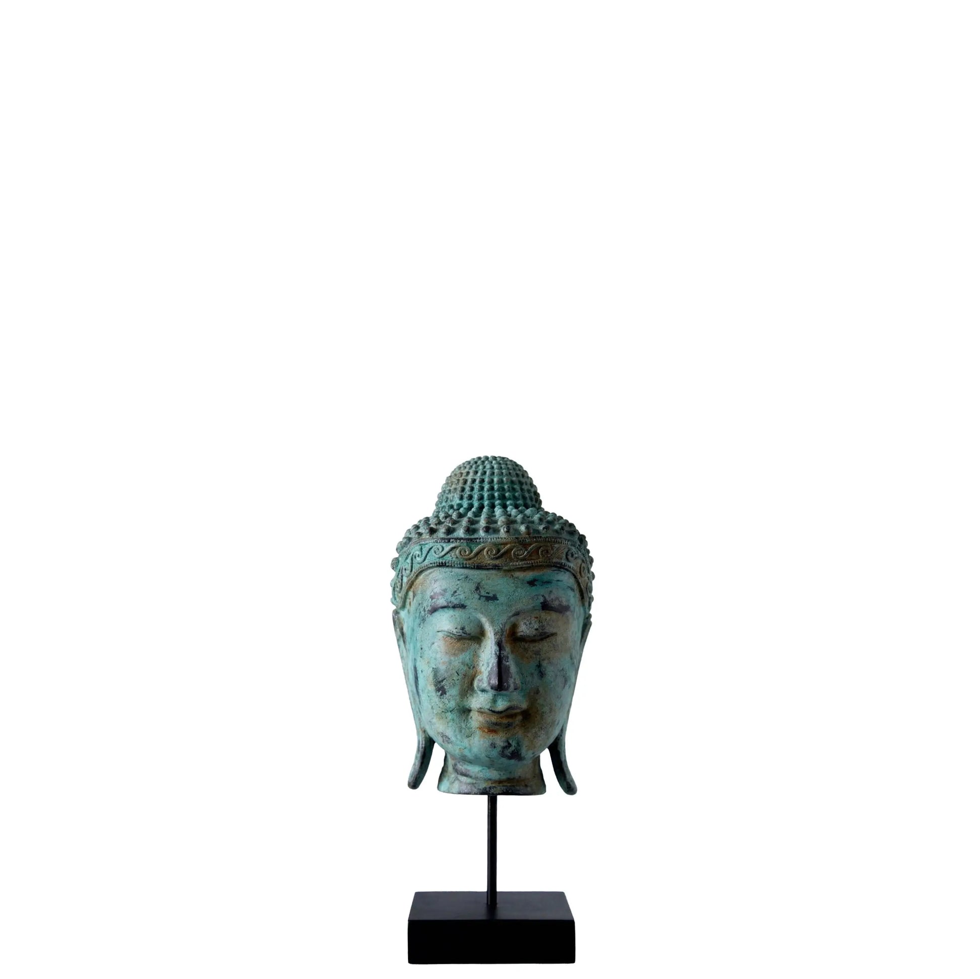 Ancient Buddha Head on Stand Statue M0285-090043-H