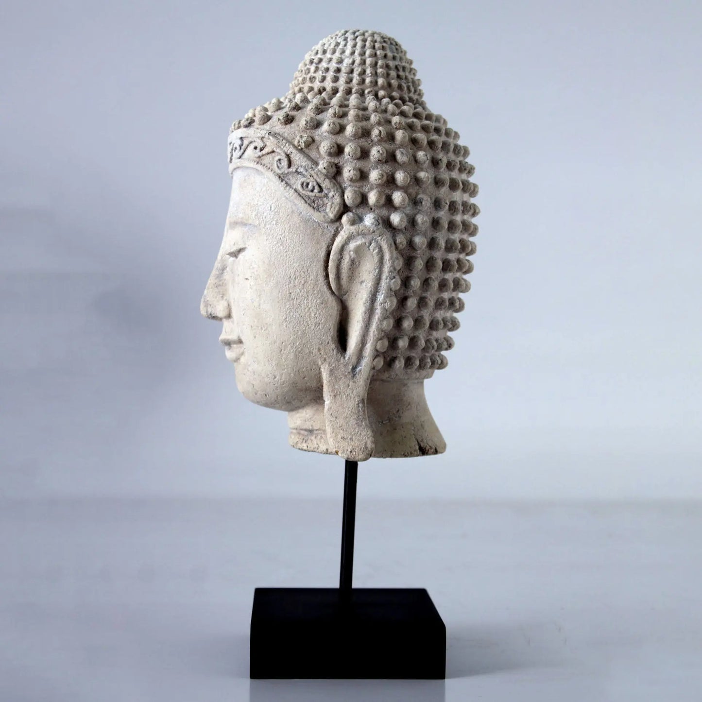 Ancient Stone Buddha Head on Stand Statue M0285RS-090043-H