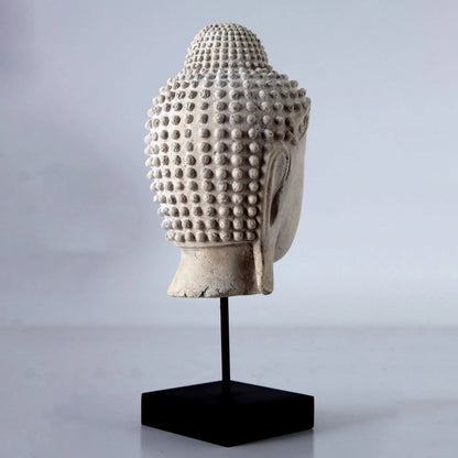 Ancient Stone Buddha Head on Stand Statue M0285RS-090043-H