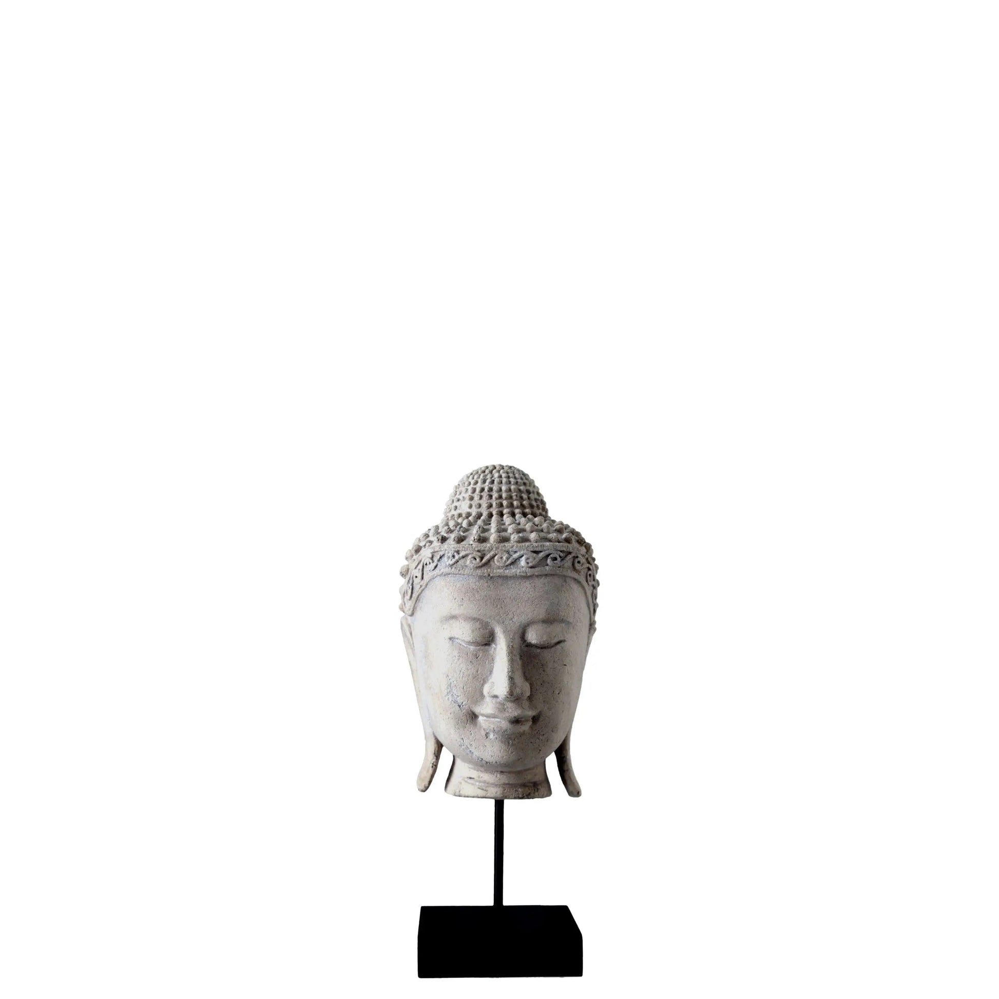 Ancient Stone Buddha Head on Stand Statue M0285RS-090043-H