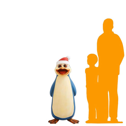 Blue Comic Penguin Singing Statue