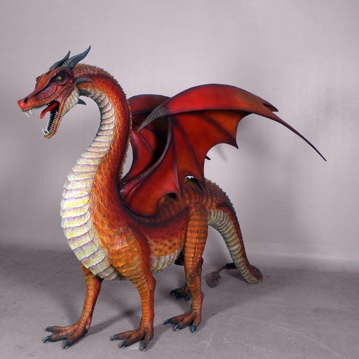 Large Red Dragon Standing Statue