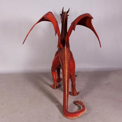 Large Red Dragon Standing Statue