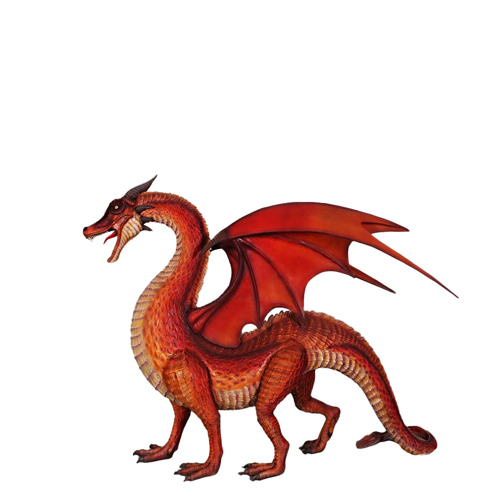 Large Red Dragon Standing Statue