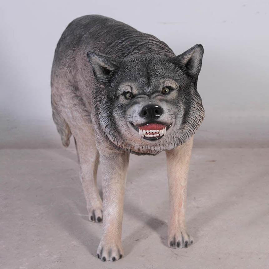 Growling Wolf Life Size Statue