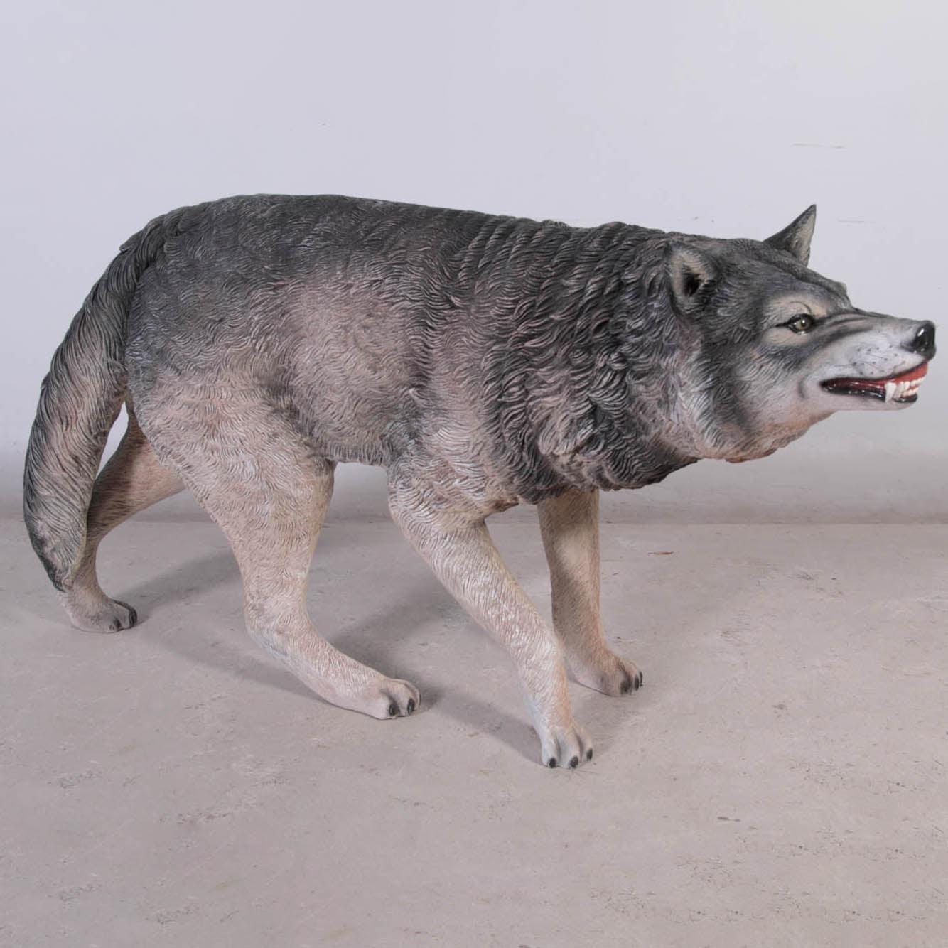 Growling Wolf Life Size Statue