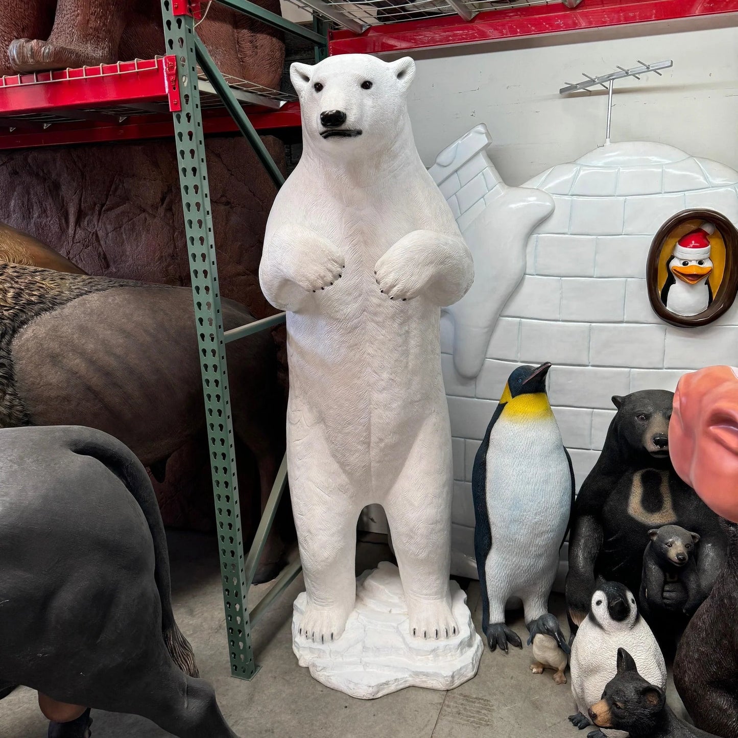 Standing Polar Bear Statue On Base