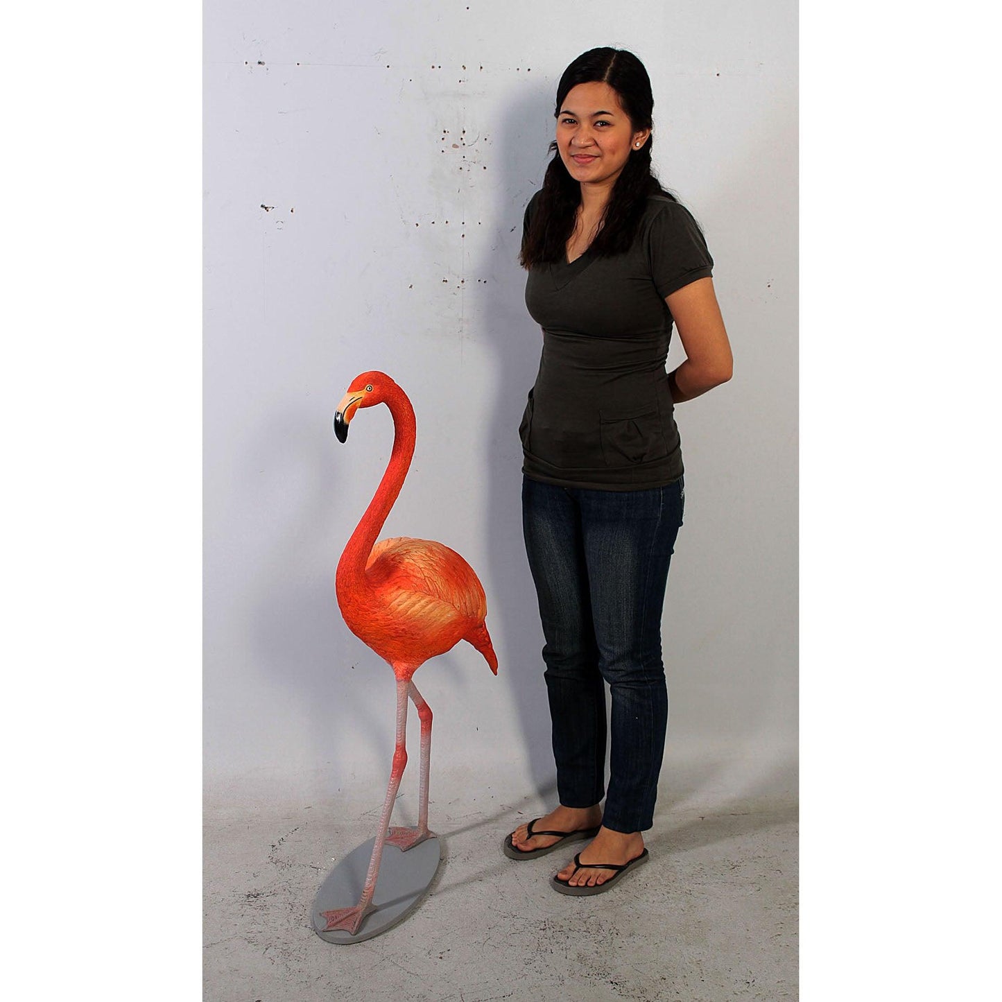 Orange Flamingo Life Size Statue