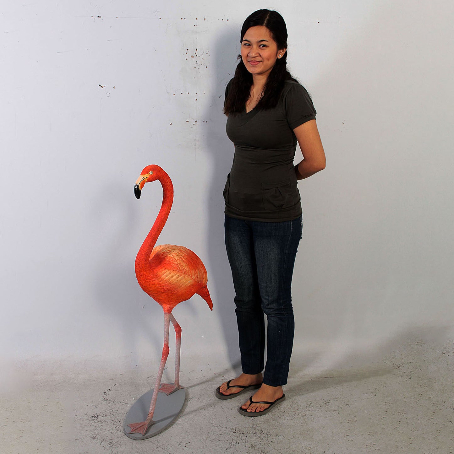 Orange Flamingo Life Size Statue