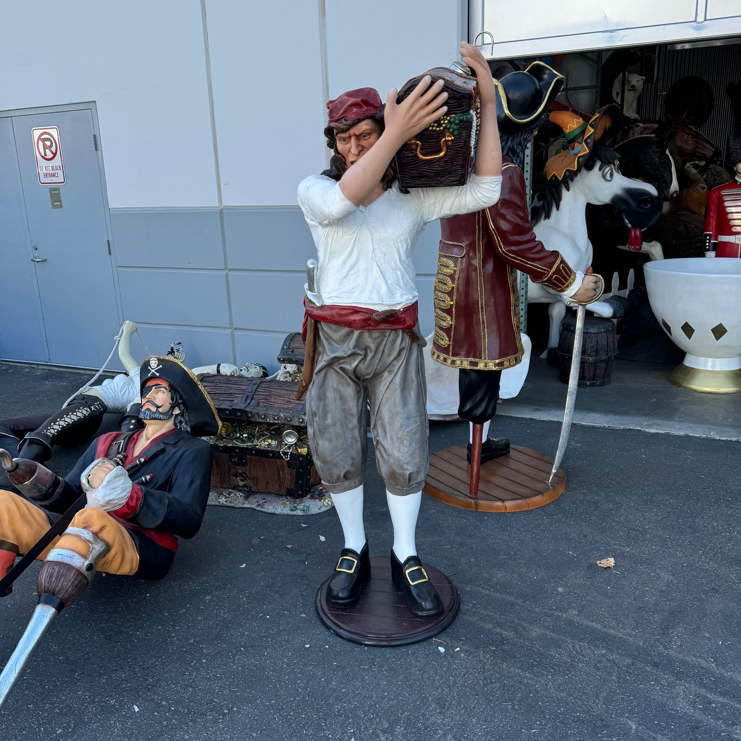 Pirate Holding Treasure Life Size Statue