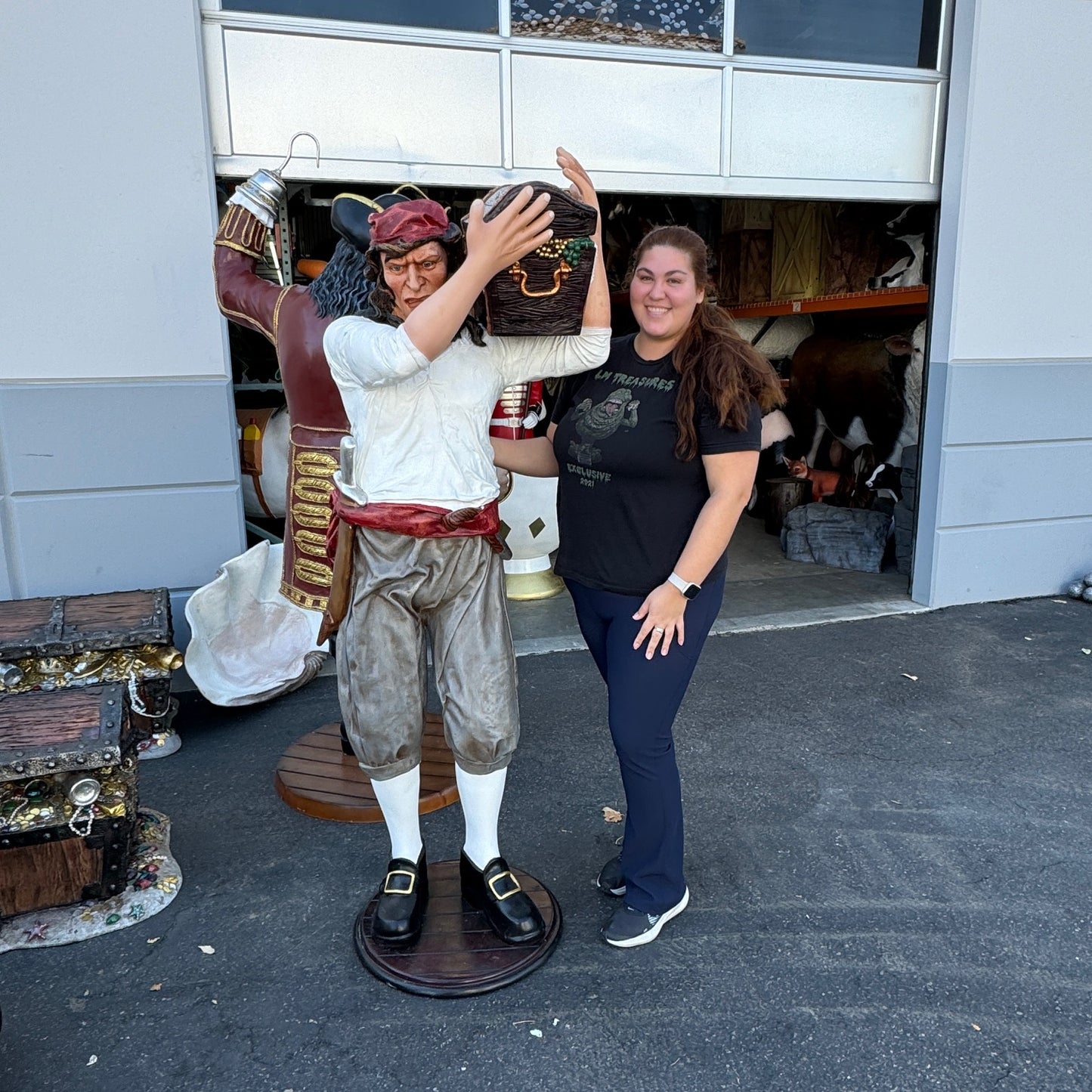 Pirate Holding Treasure Life Size Statue