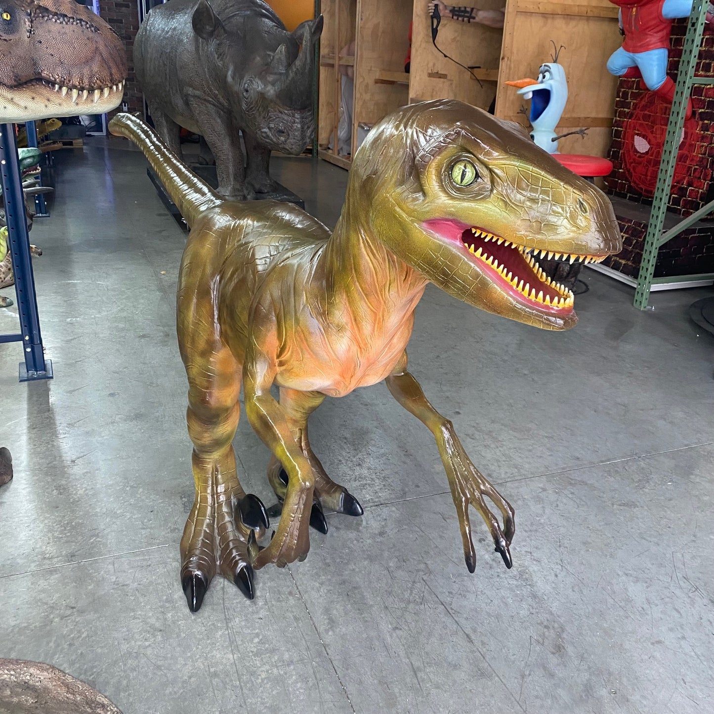 Brown Deinonychus Dinosaur Statue