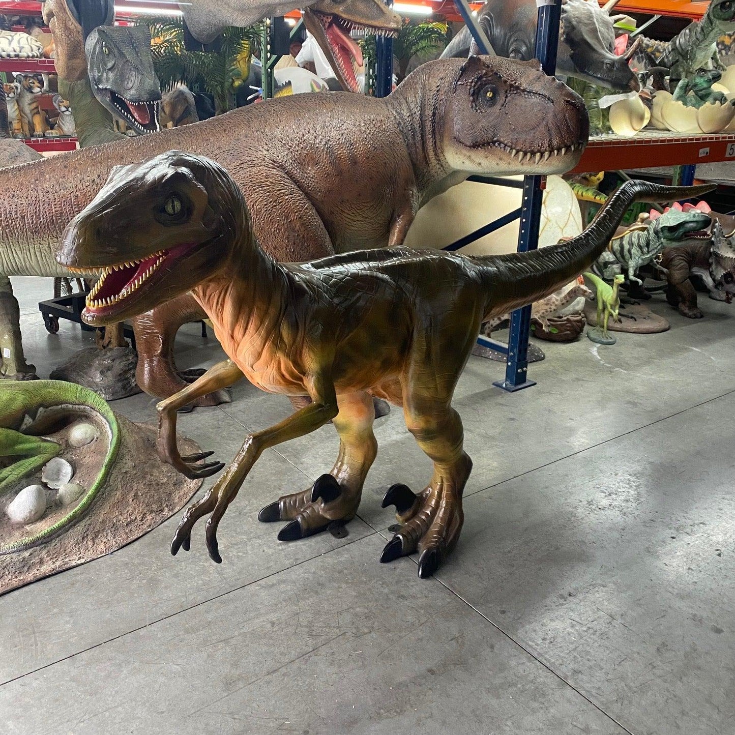 Brown Deinonychus Dinosaur Statue