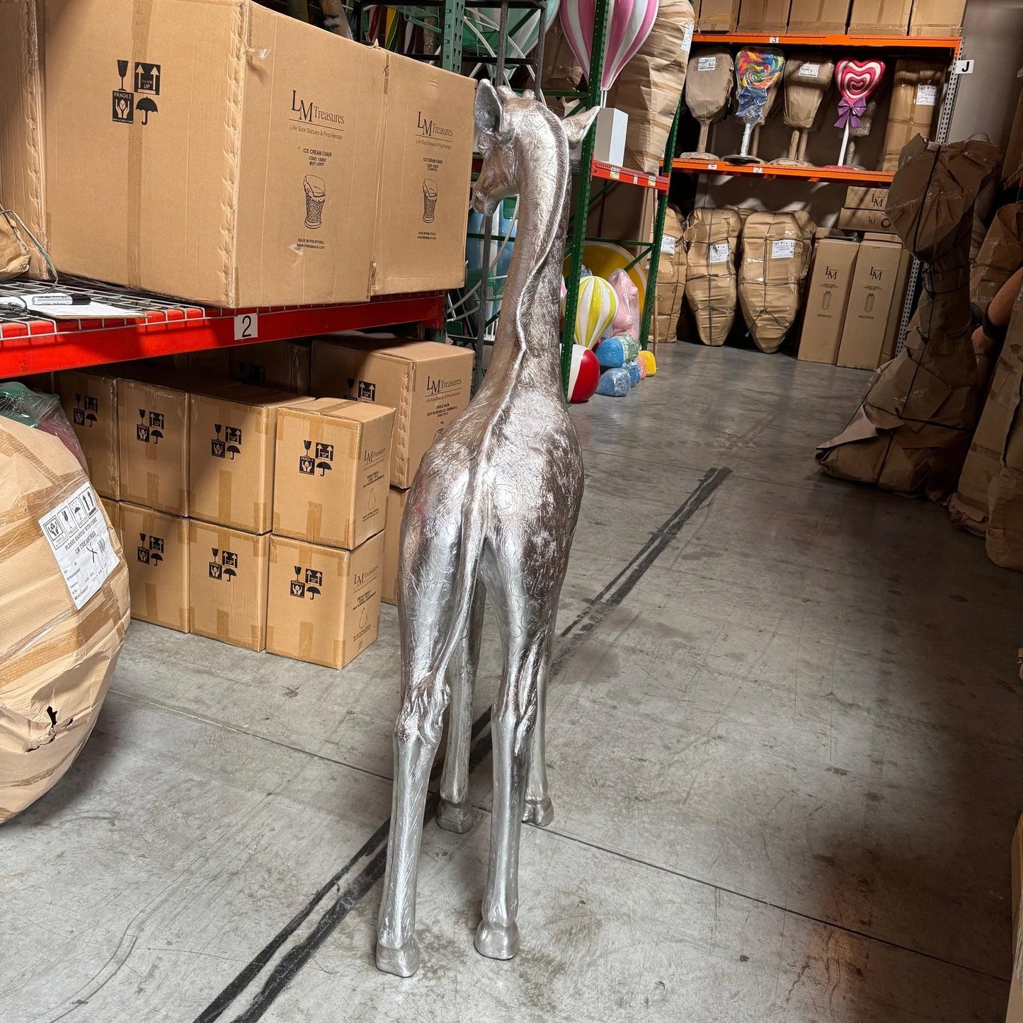 Silver Baby Giraffe Statue