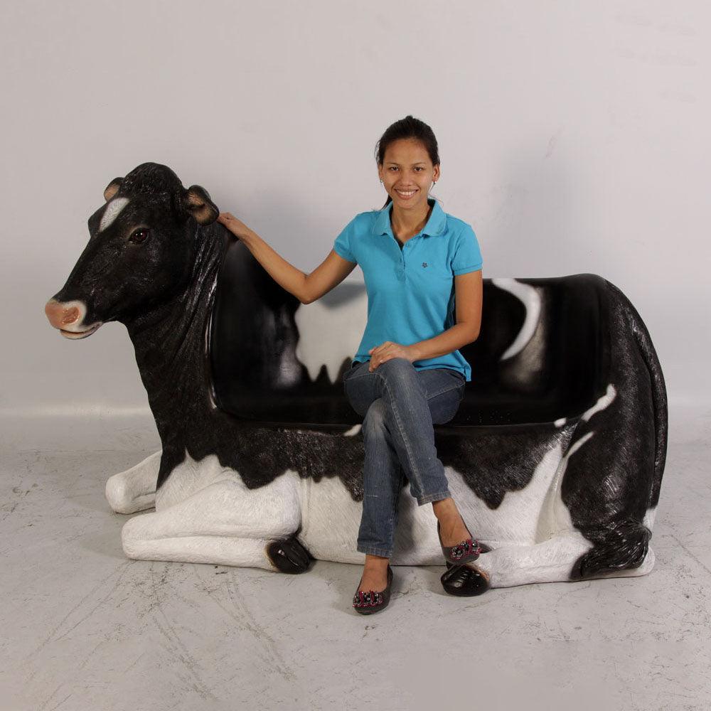 Holstein Cow Bench Life Size Statue