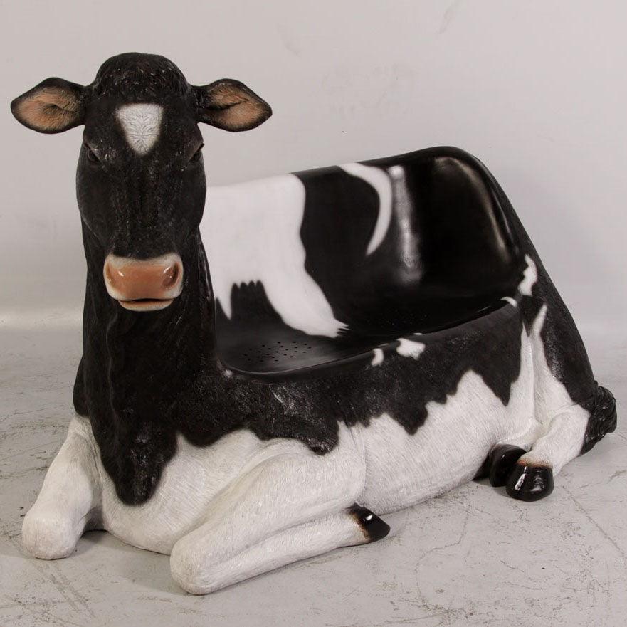Holstein Cow Bench Life Size Statue