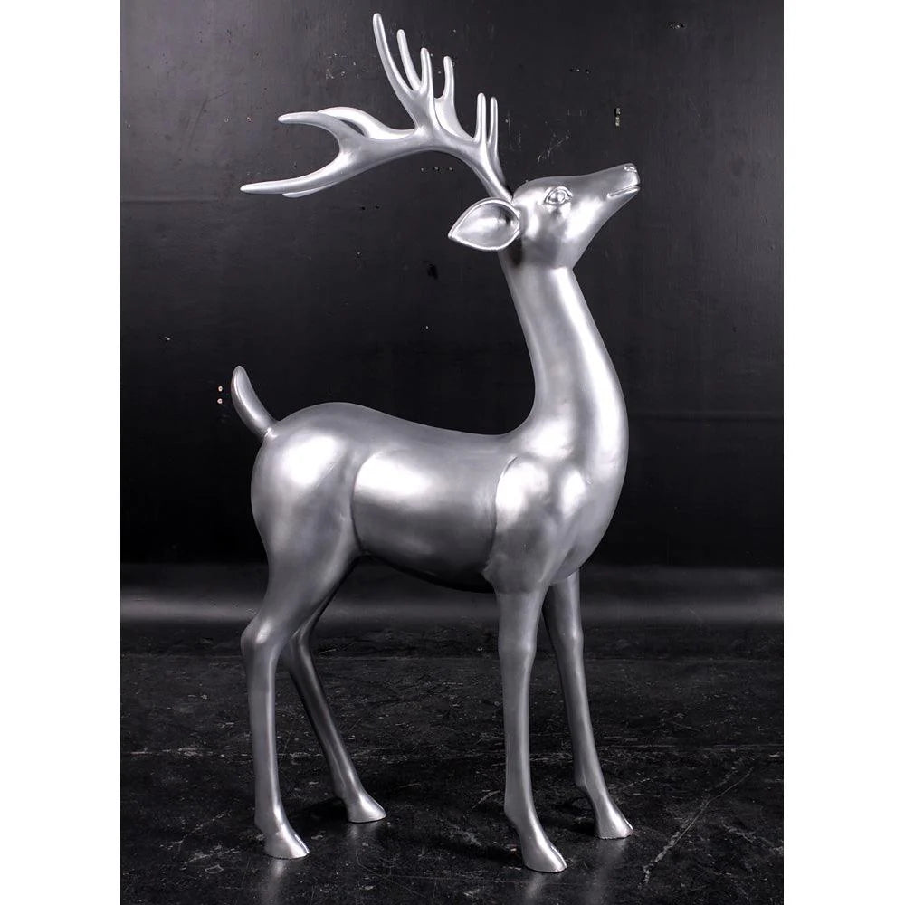 Standing Silver Reindeer Statue