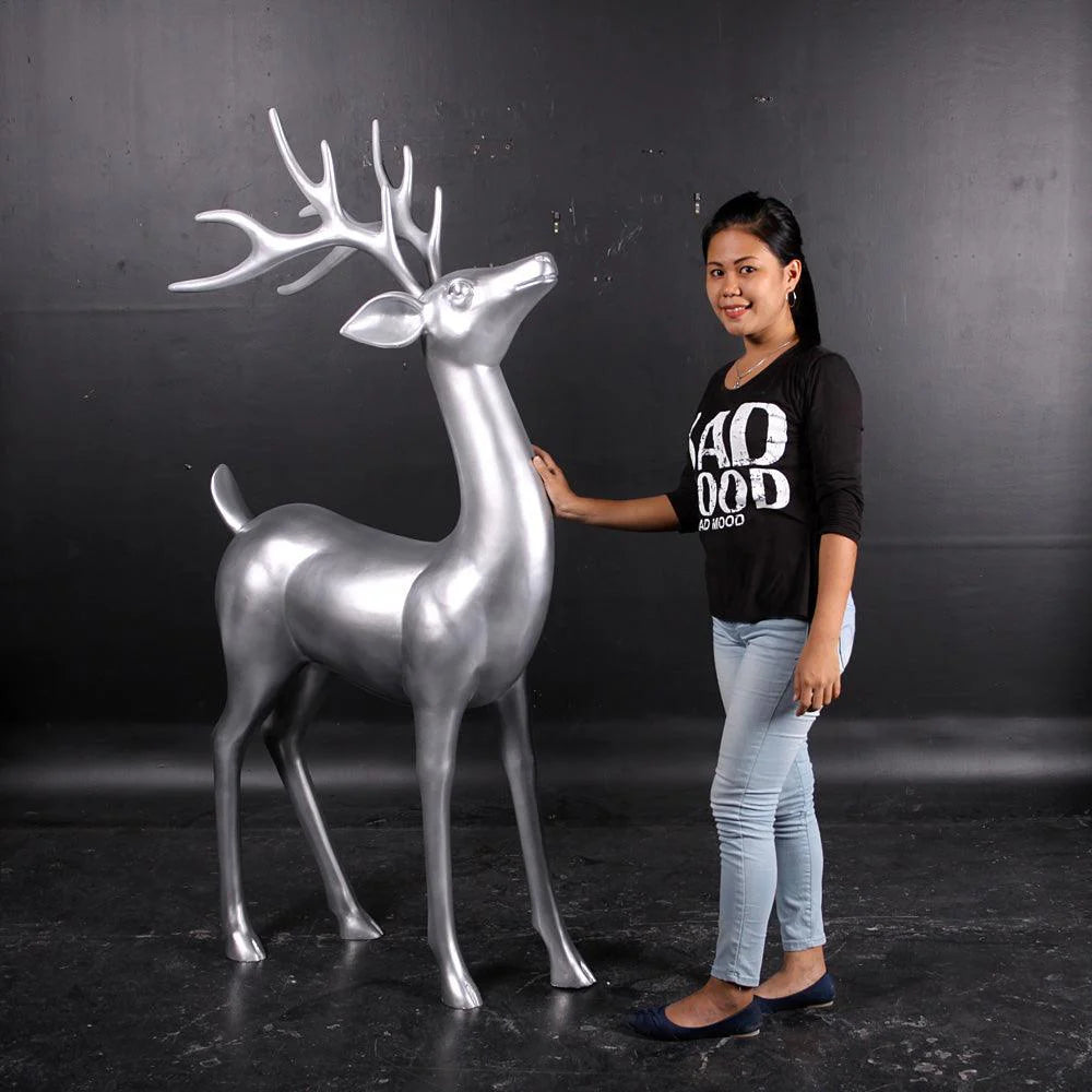 Standing Silver Reindeer Statue