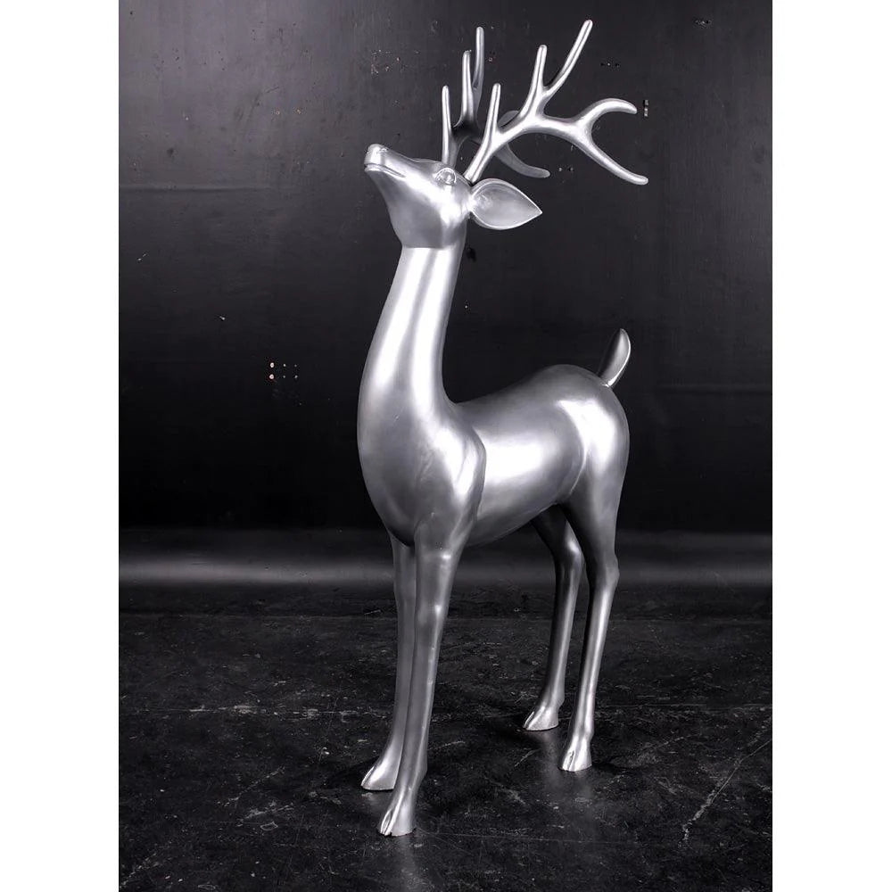 Standing Silver Reindeer Statue