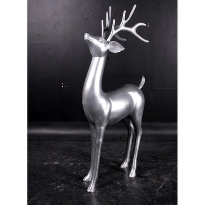 Standing Silver Reindeer Statue